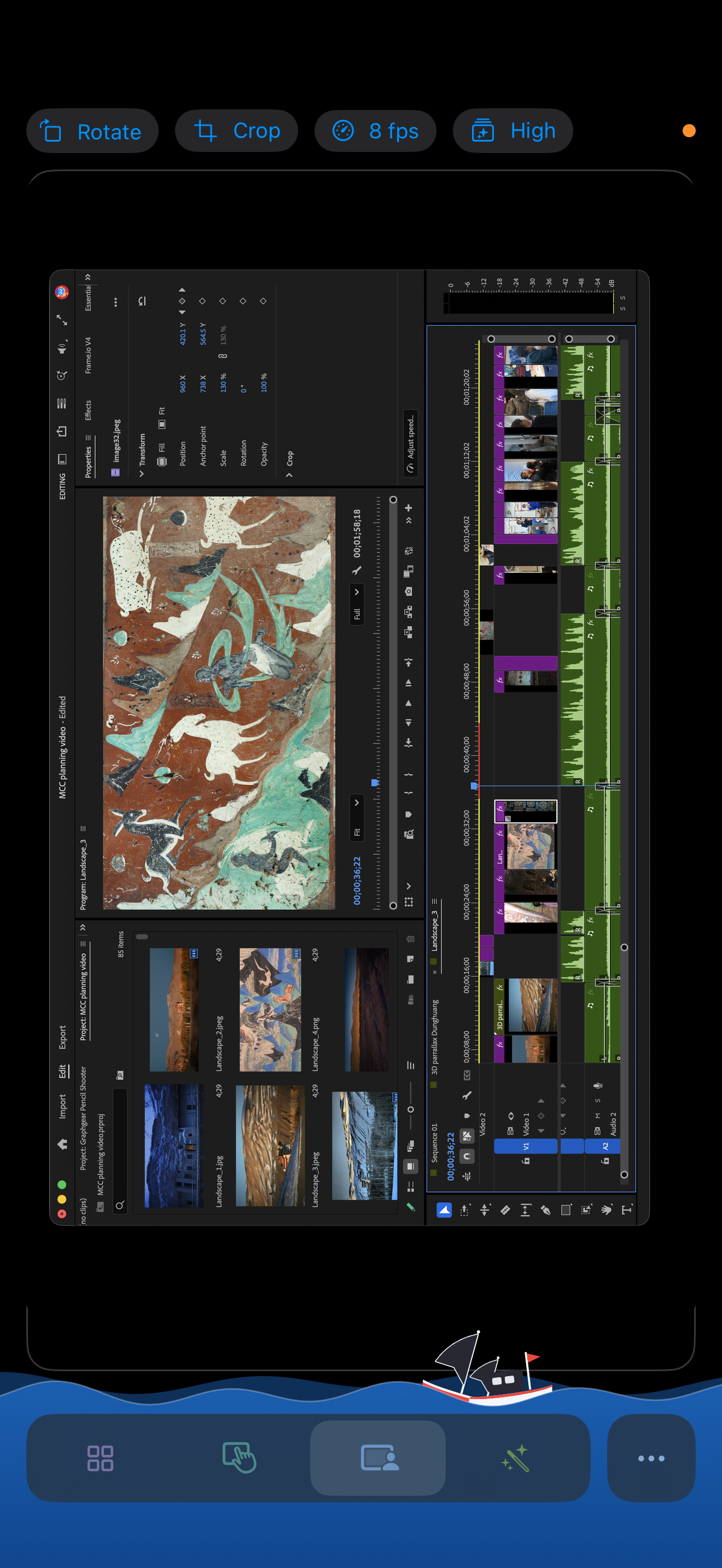 Coast mirroring a Mac editing timeline on iPhone